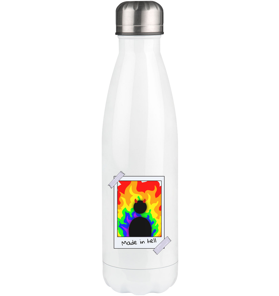 made in hell "Regenbogen Flammen Edition" Backprint - Thermoflasche 500ml