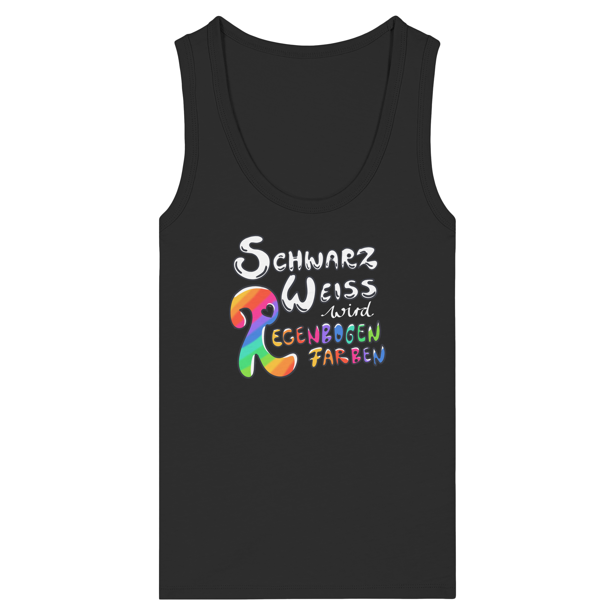 Schwarz Weiß wird Regenbogen Farben Frontprint (dunkel) - Womens Organic Fitted Tank Top