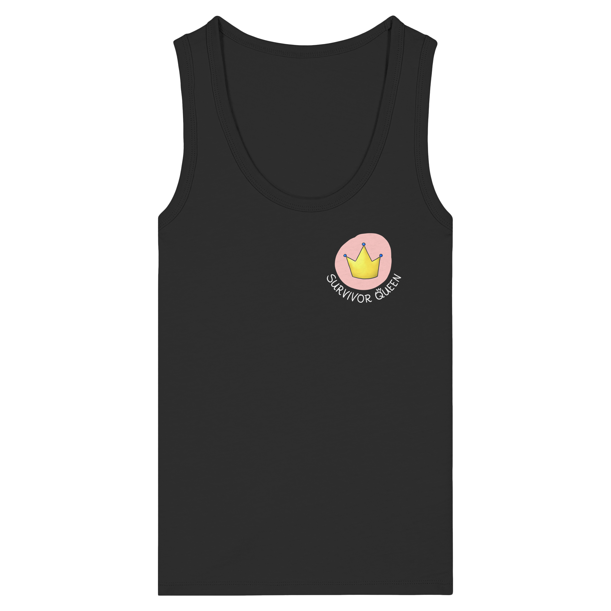 Survivor Queens Logo mit "Mein Körper gehört mir" Backprint (dunkel) - Womens Organic Fitted Tank Top