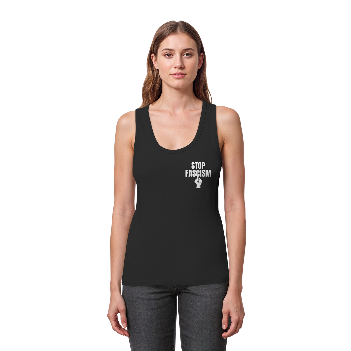 Stop Fascism "Raised Fist Edition" - Womens Organic Fitted Tank Top