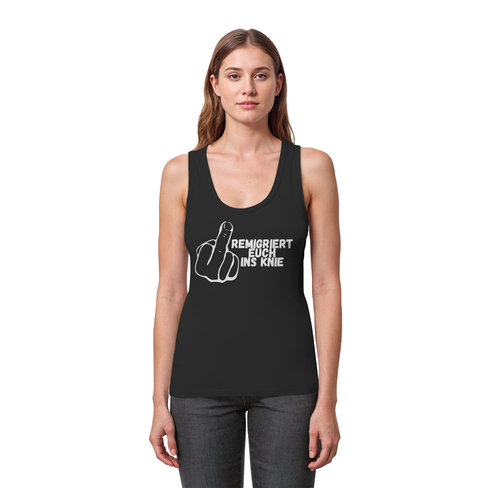 Remigriert Euch ins Knie "Mittelfinger Edition" - Womens Organic Fitted Tank Top