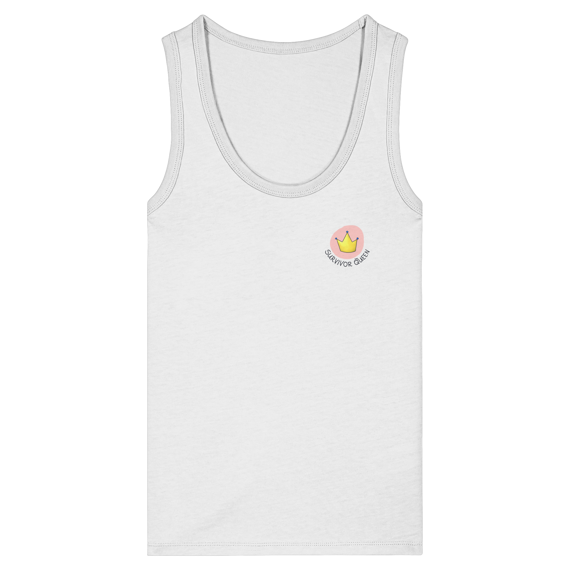 Survivor Queens Logo "Schriftzug Edition" mit Seelenmännchen "Selbstverteidigung Edition" Backprint (hell) - Womens Organic Fitted Tank Top