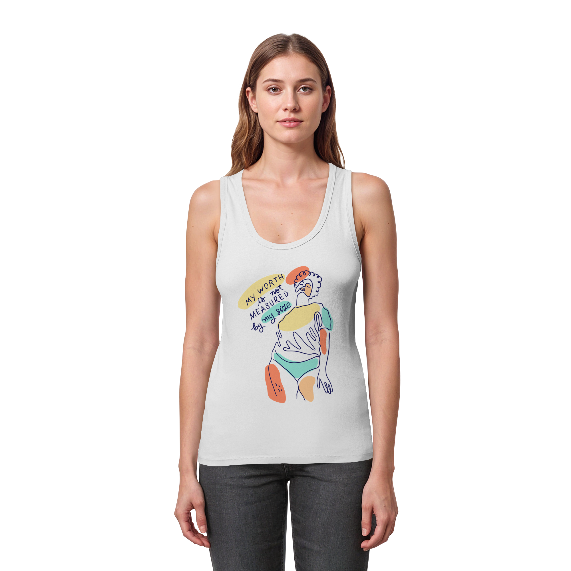 My Worth is not Measured by my Size - Womens Organic Fitted Tank Top