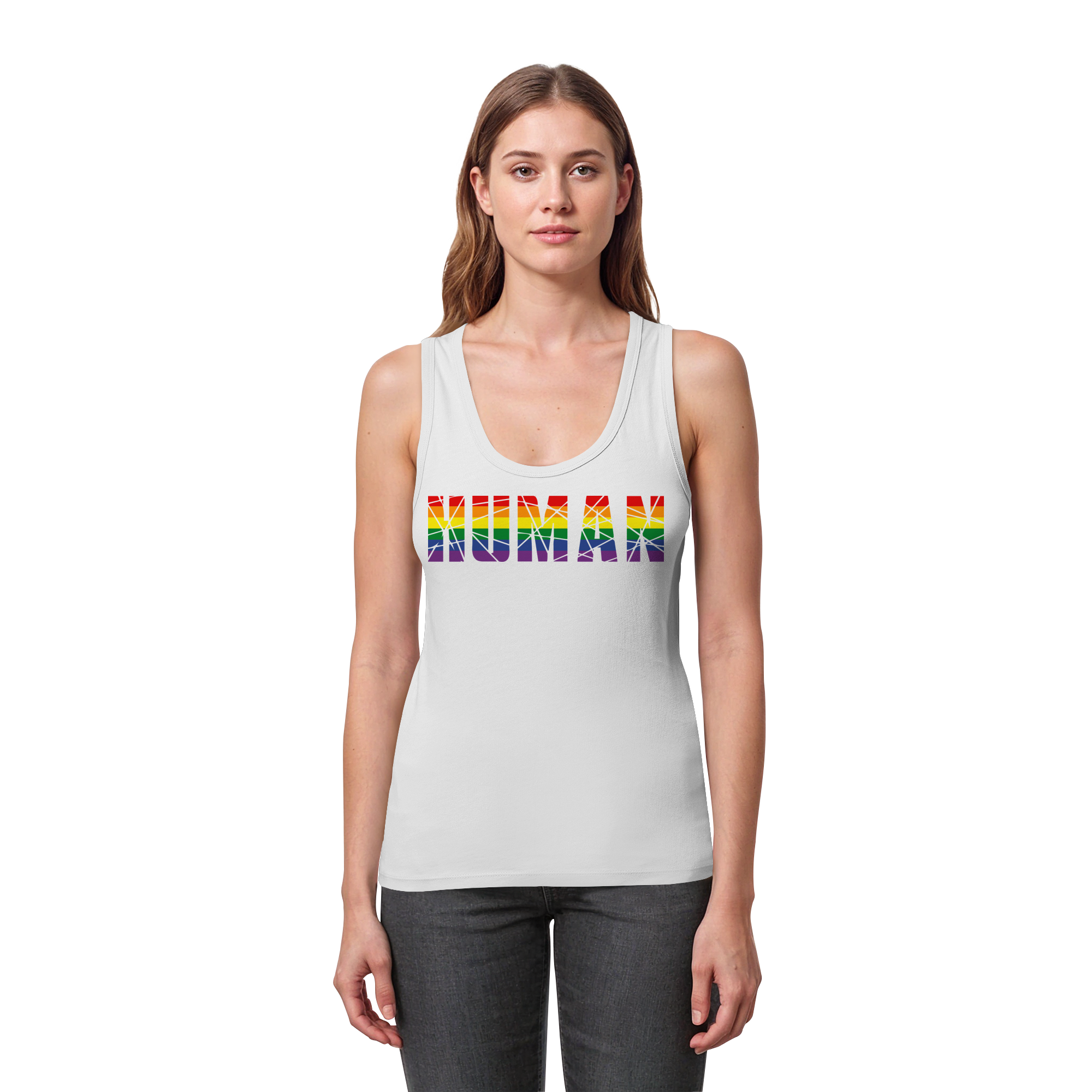 HUMAN in Regenbogen Farben - Womens Organic Fitted Tank Top