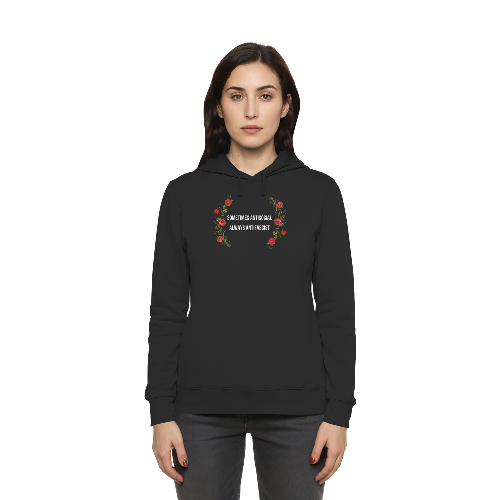 Sometimes Antisocial Always Antifascist - Womens Organic Hoodie B&C