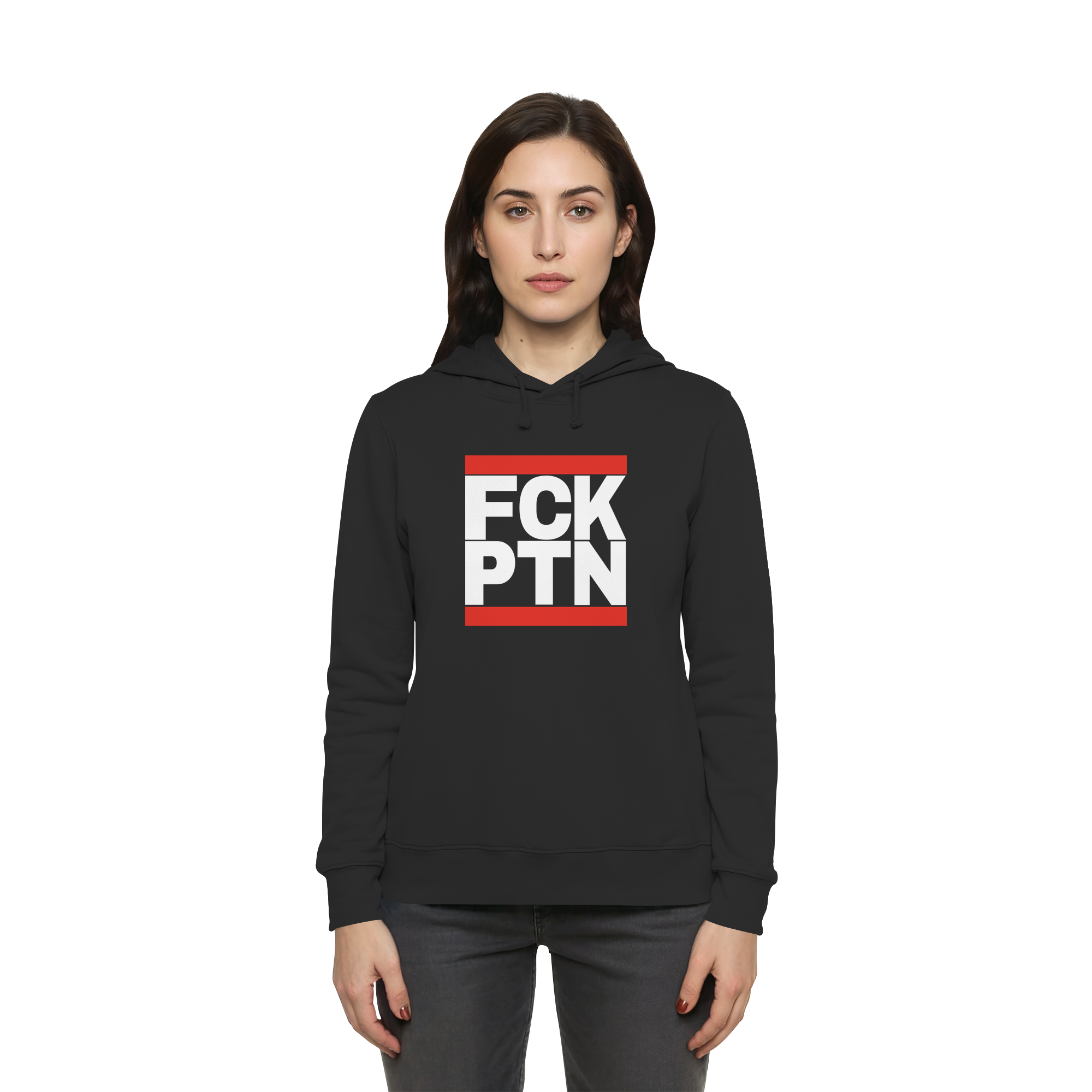 FCK PTN (weiße Schrift) - Womens Organic Hoodie B&C
