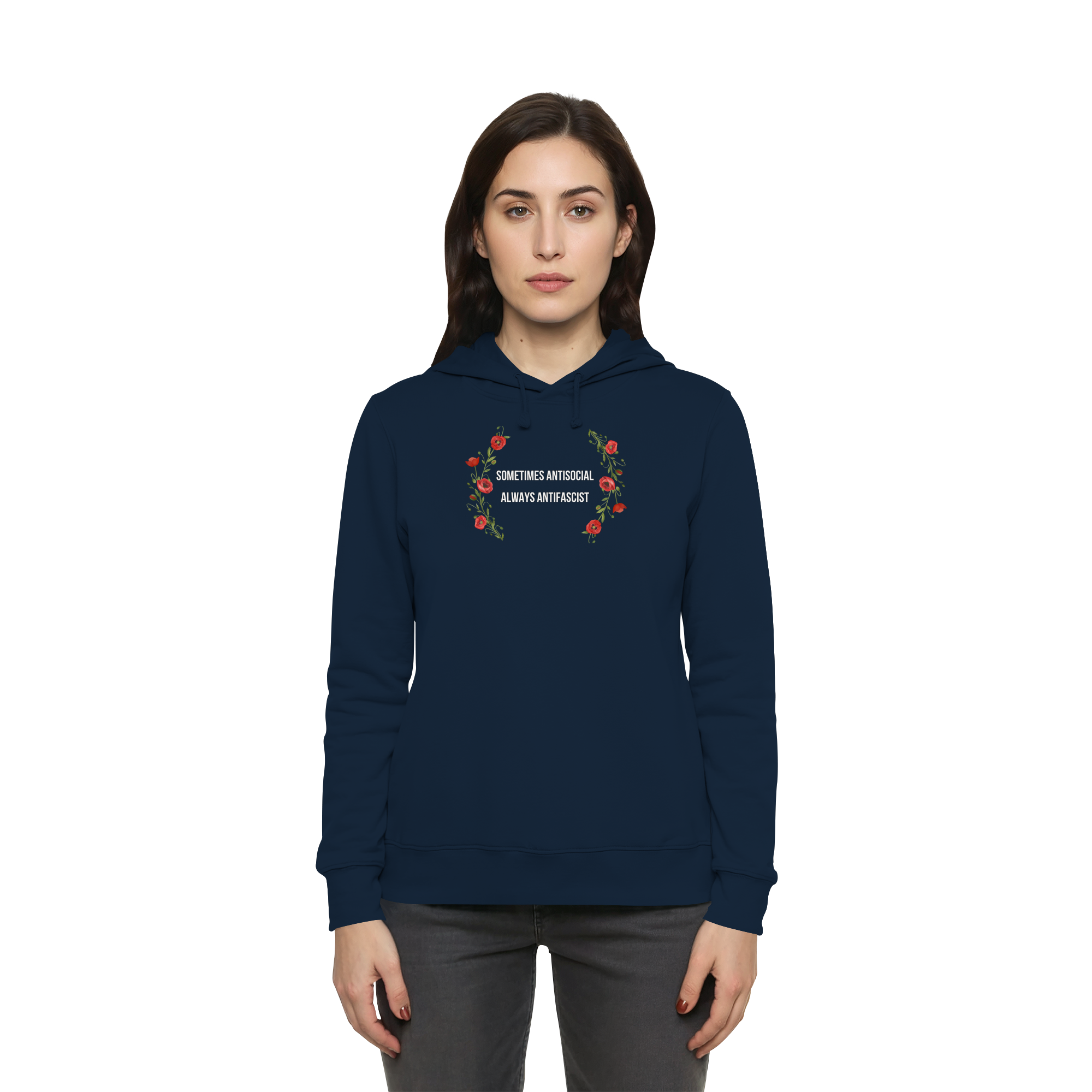 Sometimes Antisocial Always Antifascist - Womens Organic Hoodie B&C