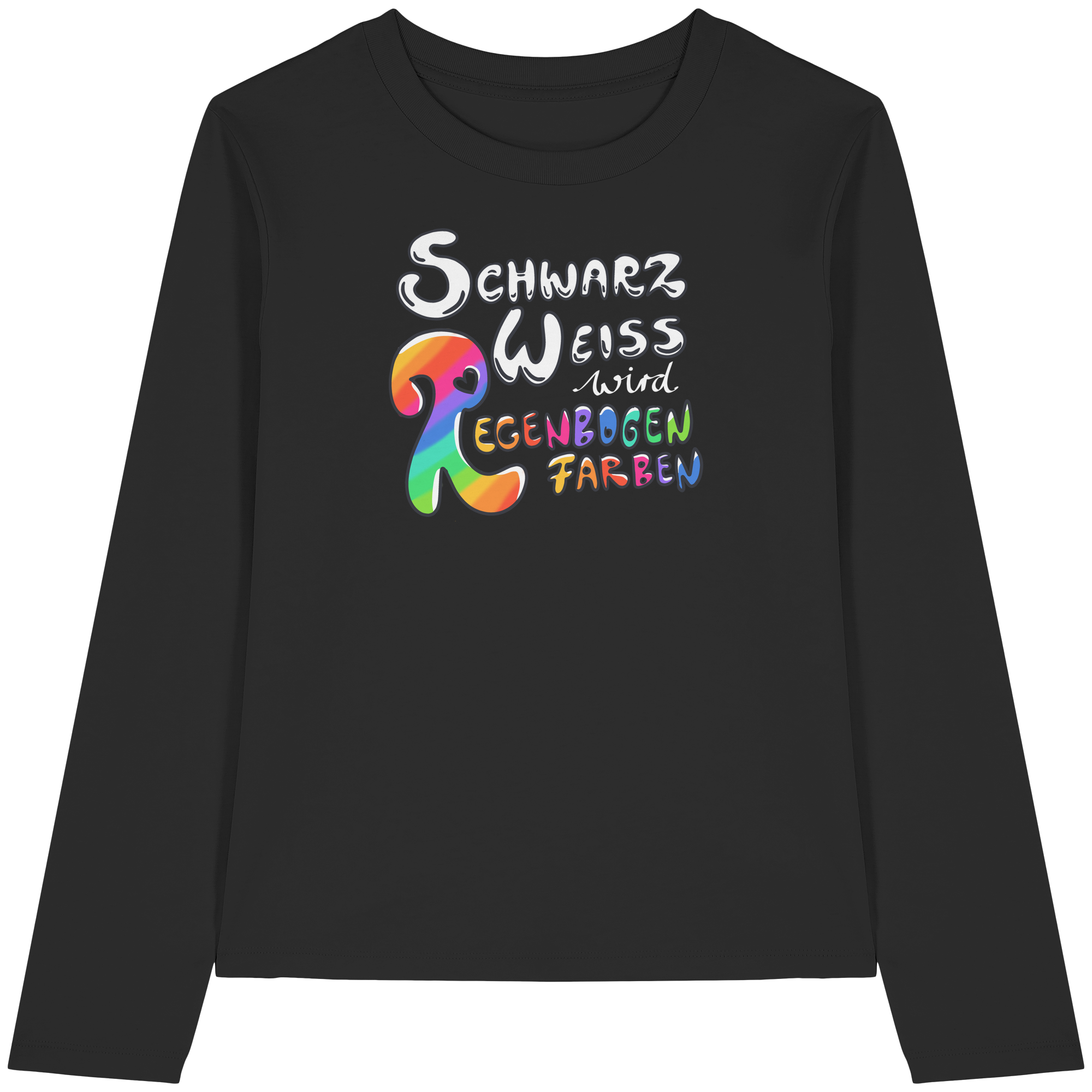 Schwarz Weiß wird Regenbogen Farben Frontprint (dunkel) - Womens Organic Longsleeve T-Shirt