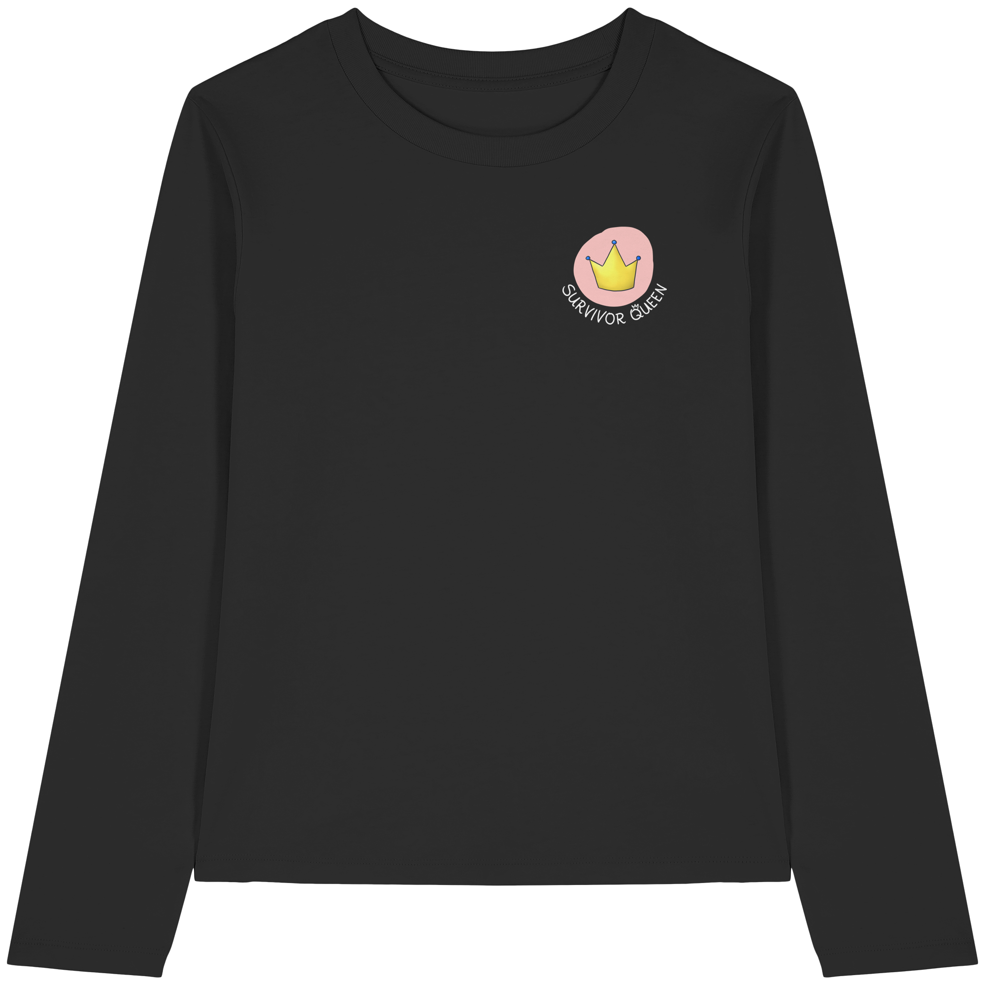 Survivor Queens Logo "Schriftzug Edition" mit Seelenmännchen "Selbstverteidigung Edition" Backprint (dunkel) - Womens Organic Longsleeve T-Shirt