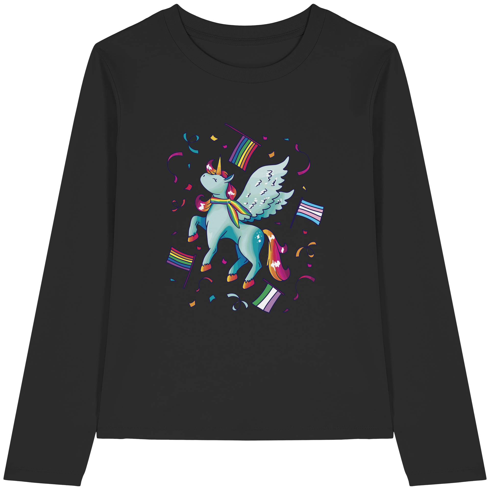 Regenbogen Einhorn mit Flaggen - Womens Organic Longsleeve T-Shirt