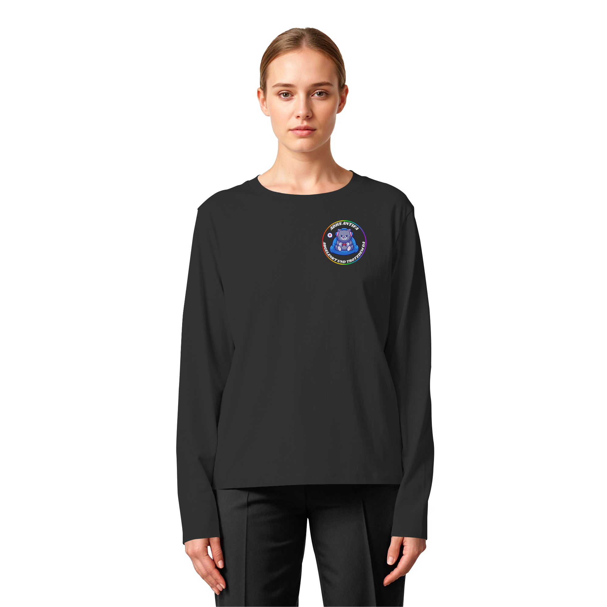 ADHS Antifa: Abgelenkt und trotzdem da "Gamer Cat Edition" - Womens Organic Longsleeve T-Shirt
