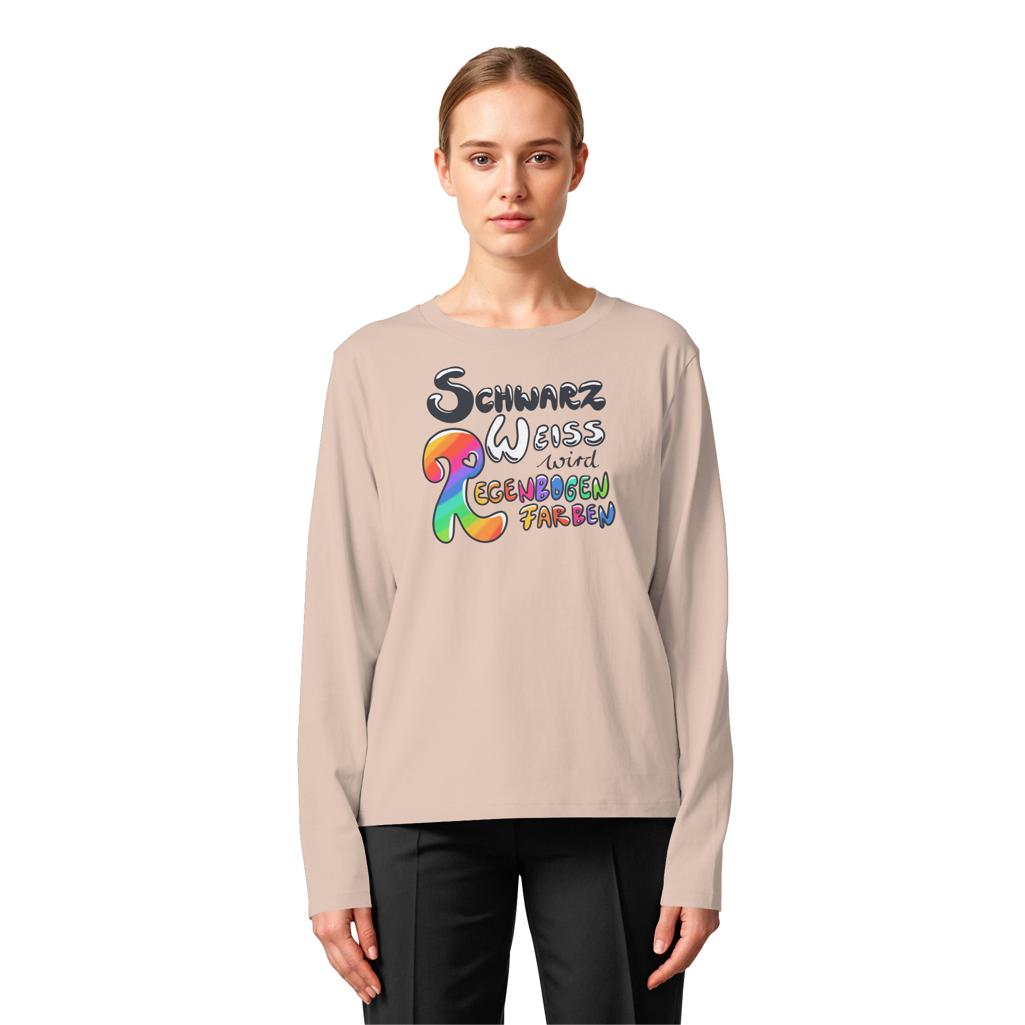 Schwarz Weiß wird Regenbogen Farben Frontprint (hell) - Womens Organic Longsleeve T-Shirt