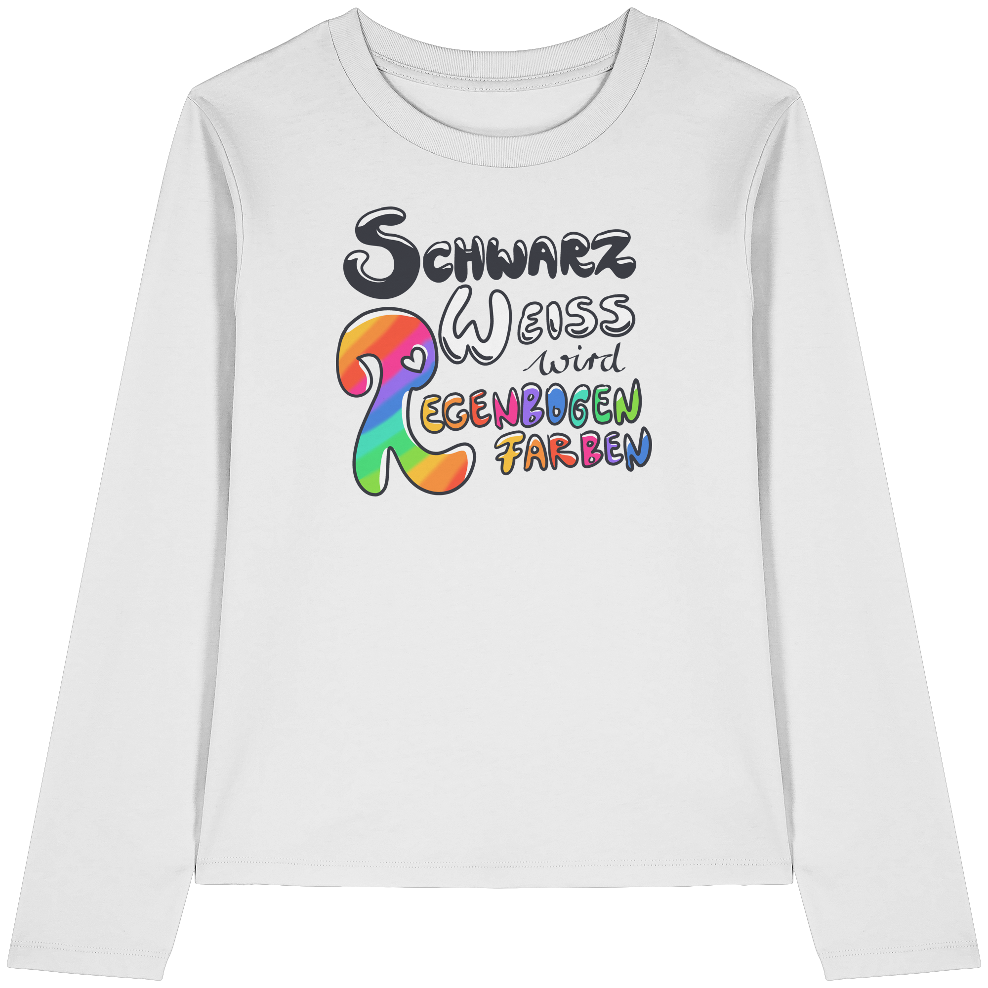 Schwarz Weiß wird Regenbogen Farben Frontprint (hell) - Womens Organic Longsleeve T-Shirt