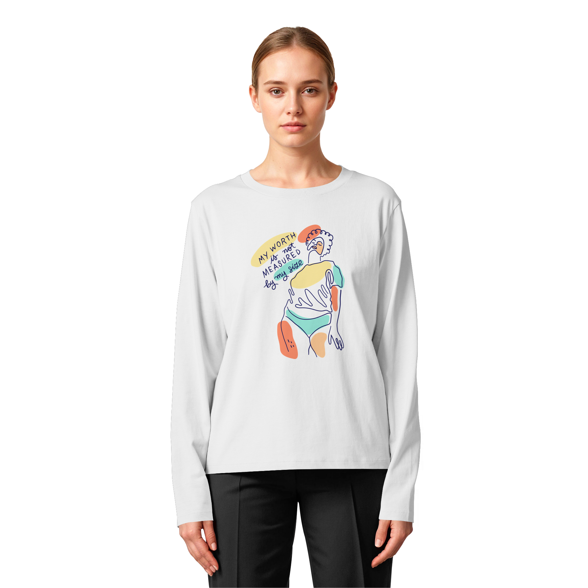 My Worth is not Measured by my Size - Womens Organic Longsleeve T-Shirt
