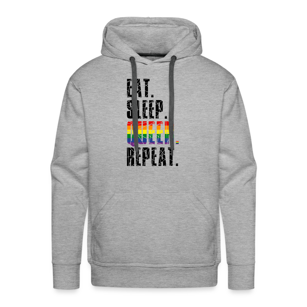 EAT. SLEEP. QUEER. REPEAT. "Männer"-Schnitt Premium Hoodie - Grau meliert