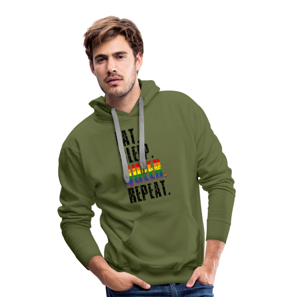 EAT. SLEEP. QUEER. REPEAT. "Männer"-Schnitt Premium Hoodie - Olivgrün