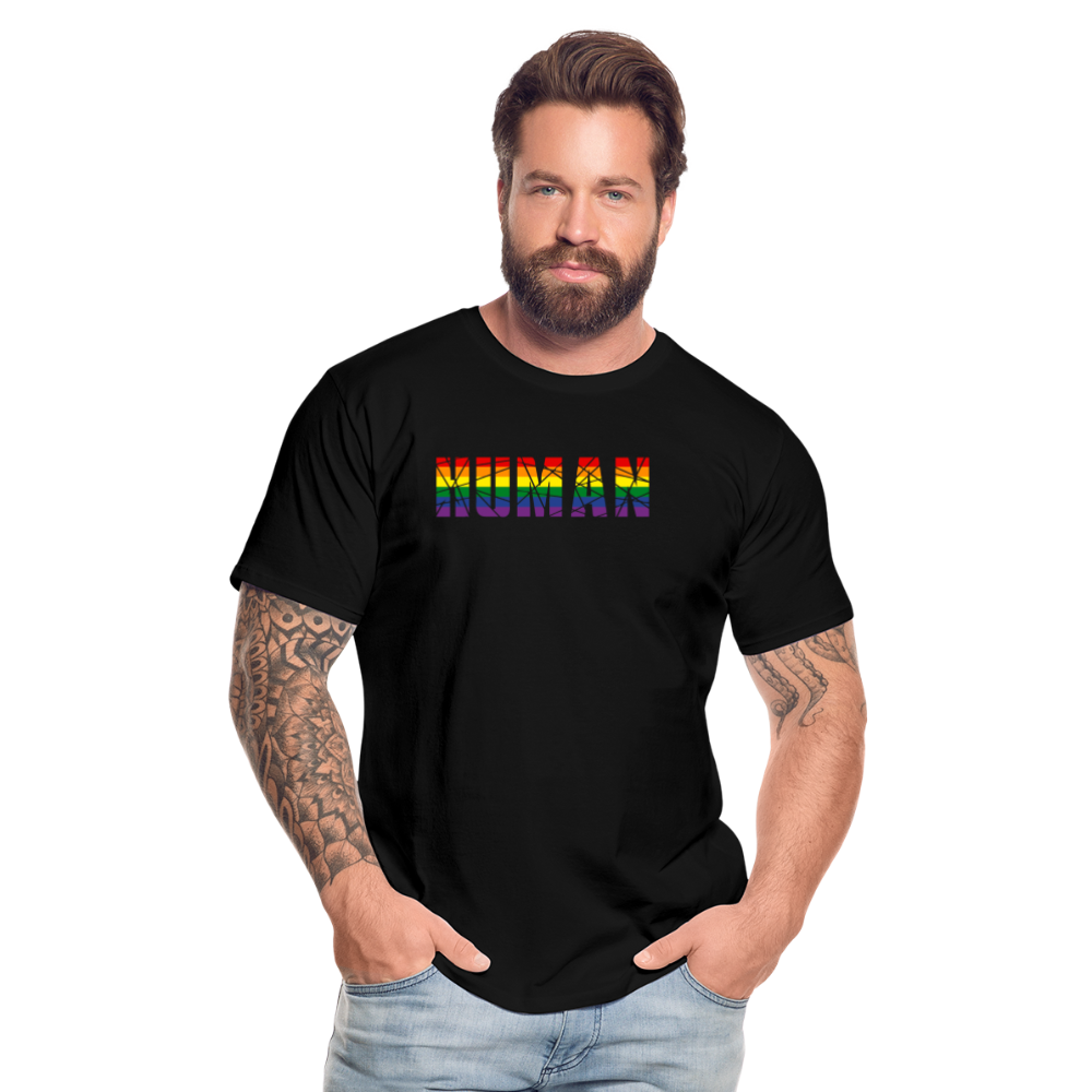 HUMAN in Regenbogen-Farben "Männer" T-Shirt - Schwarz
