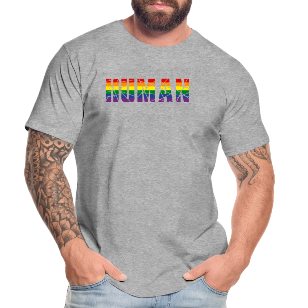 HUMAN in Regenbogen-Farben "Männer" T-Shirt - Grau meliert