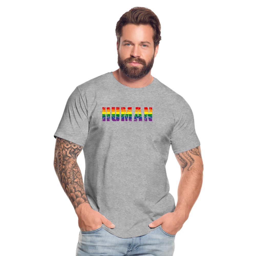 HUMAN in Regenbogen-Farben "Männer" T-Shirt - Grau meliert