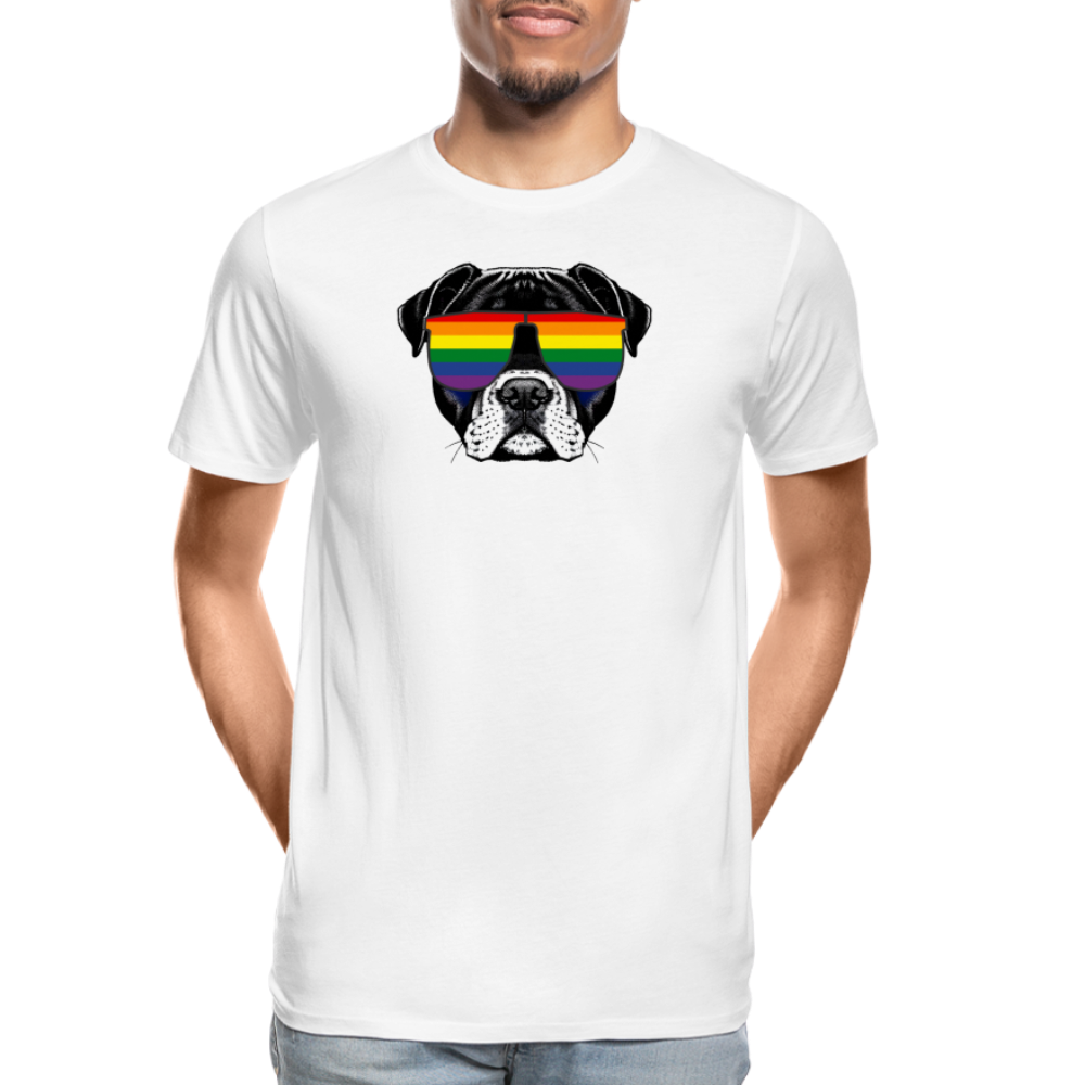 Hund mit Regenbogen-Sonnenbrille "Männer"-Schnitt Premium Bio T-Shirt - weiß
