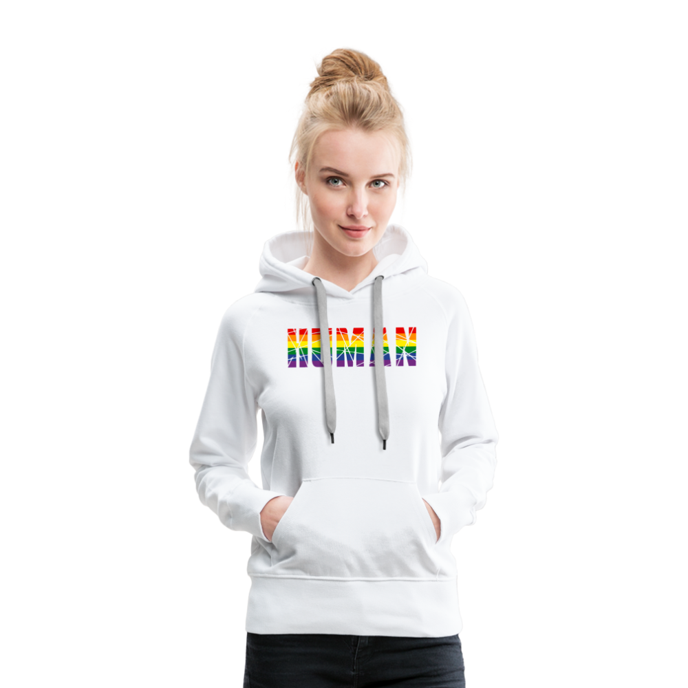 HUMAN in Regenbogen-Farben "Frauen"-Schnitt Premium Hoodie - weiß