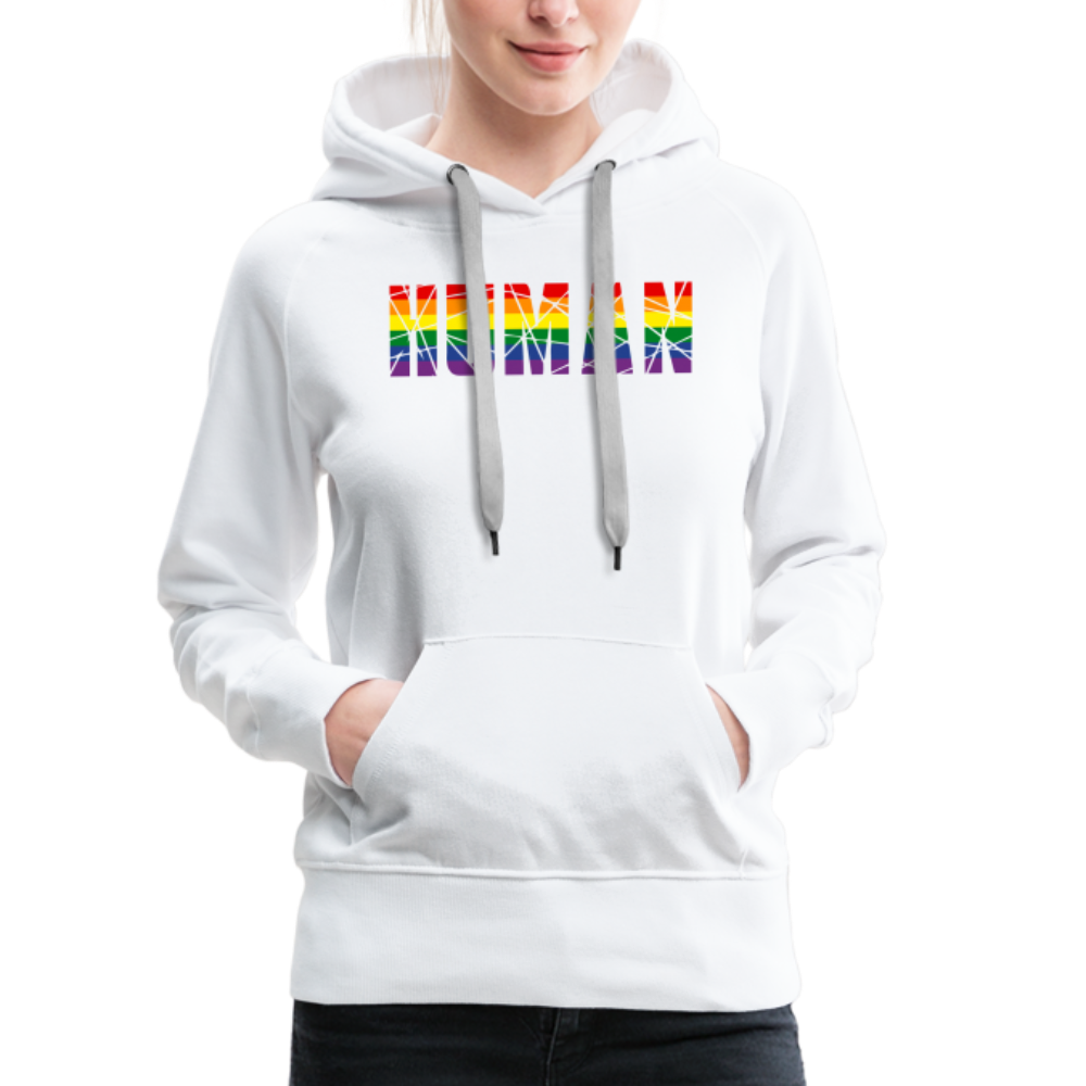 HUMAN in Regenbogen-Farben "Frauen"-Schnitt Hoodie - weiß