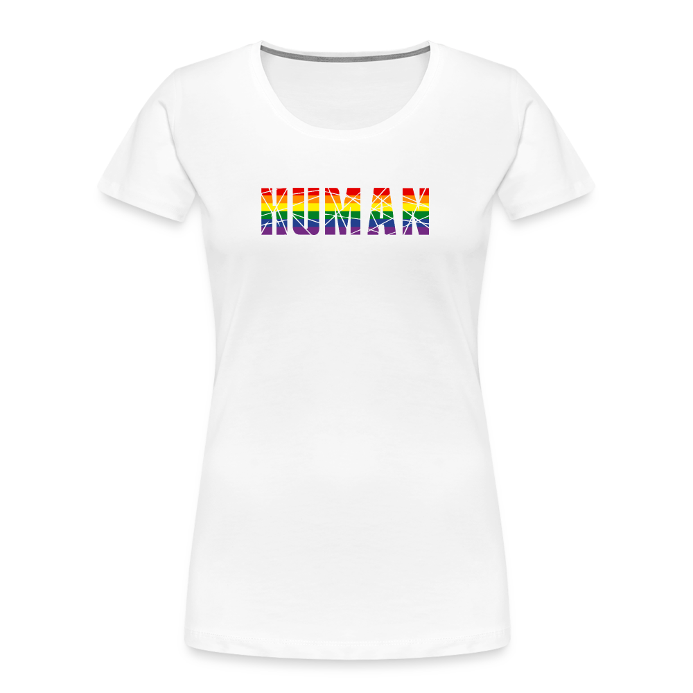 HUMAN in Regenbogen-Farben "Frauen"-Schnitt Premium Bio T-Shirt - weiß