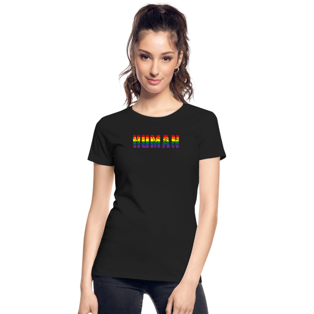 HUMAN in Regenbogen-Farben "Frauen"-Schnitt Premium Bio T-Shirt - Schwarz