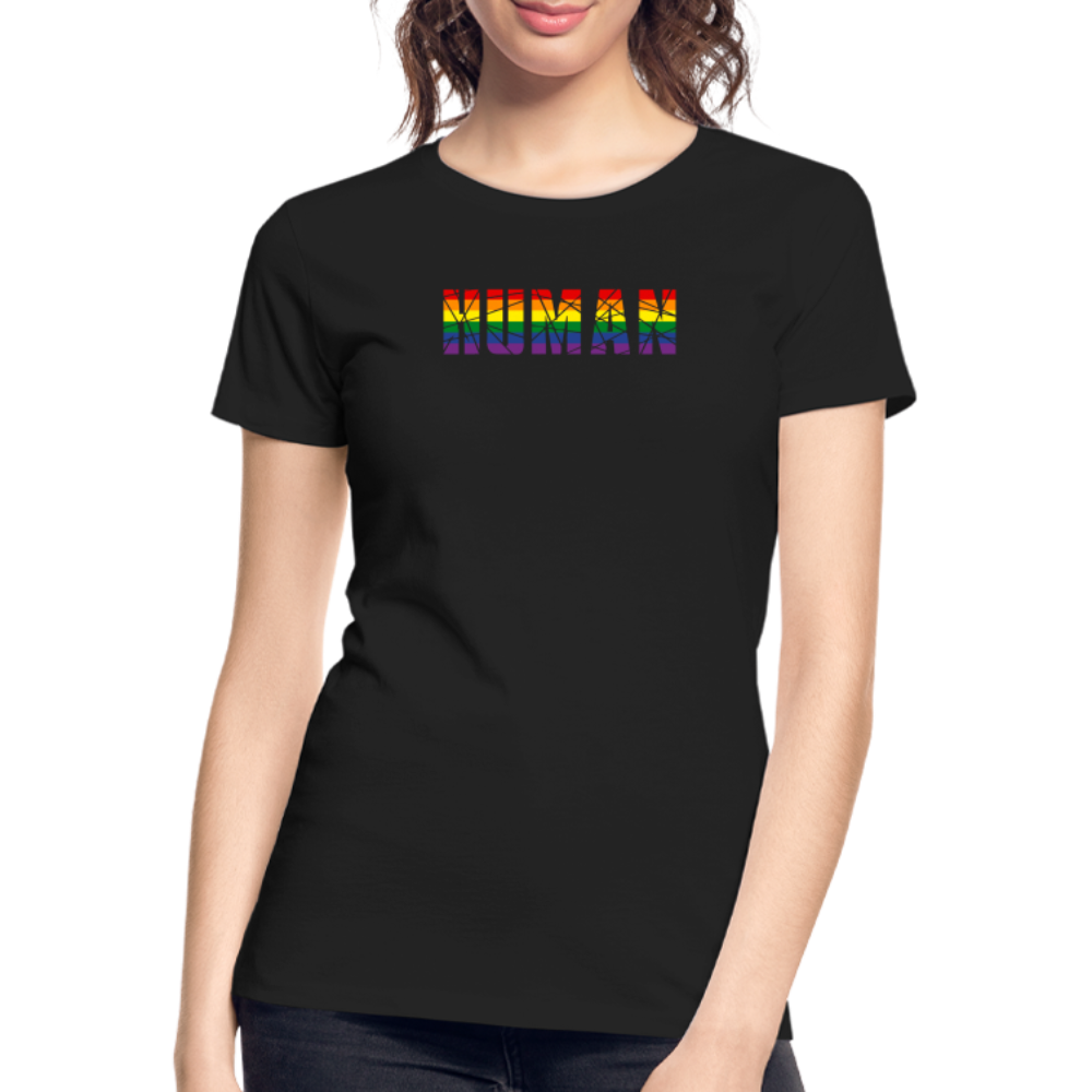 HUMAN in Regenbogen-Farben "Frauen"-Schnitt T-Shirt - Schwarz