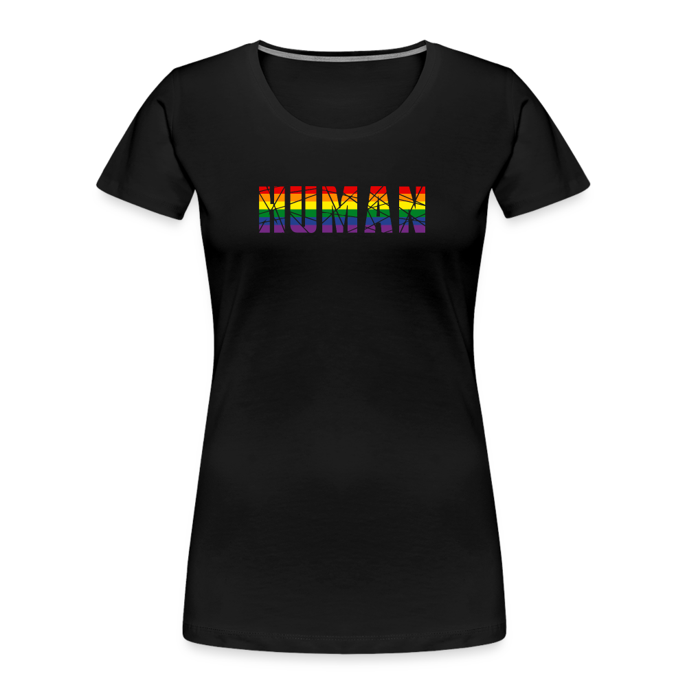 HUMAN in Regenbogen-Farben "Frauen"-Schnitt T-Shirt - Schwarz