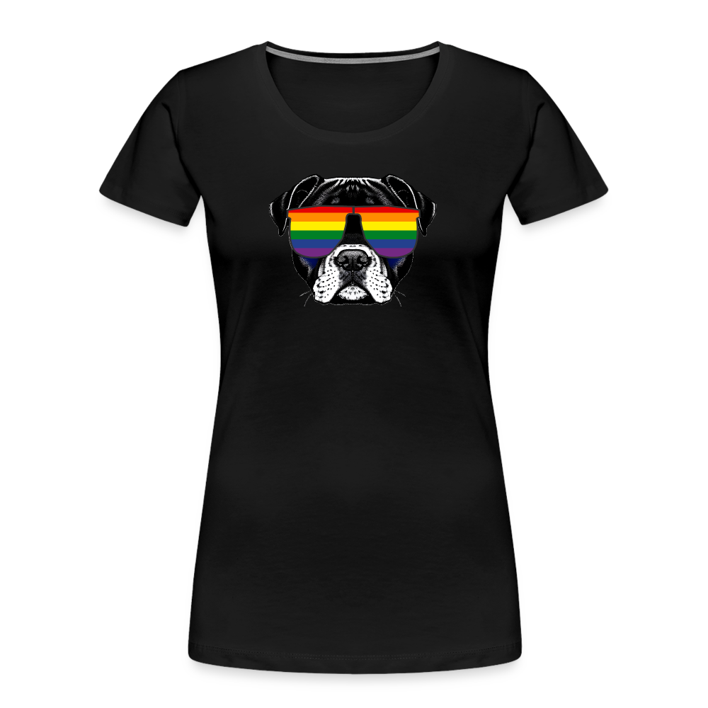 Hund mit Regenbogen-Sonnenbrille "Frauen"-Schnitt Premium Bio T-Shirt - Schwarz