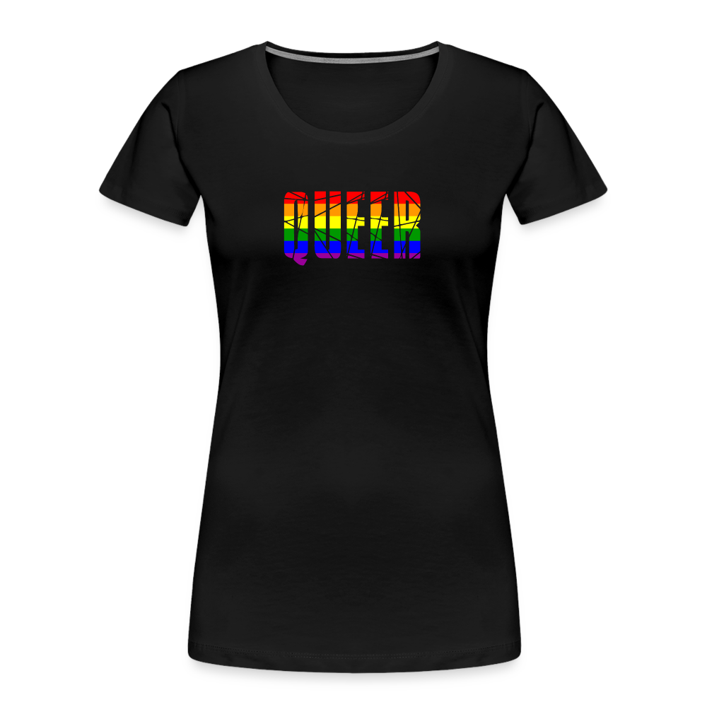 QUEER in Regenbogen-Farben "Frauen"-Schnitt T-Shirt - Schwarz