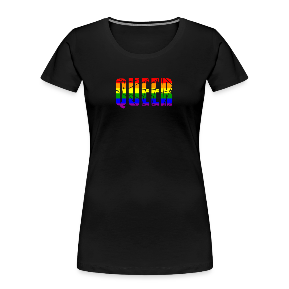 QUEER in Regenbogen-Farben "Frauen"-Schnitt Premium Bio T-Shirt - Schwarz