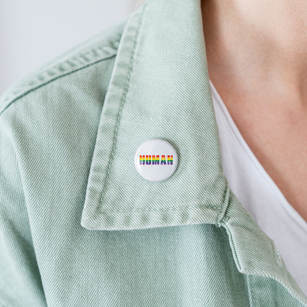 HUMAN in Regenbogen-Farben Buttons klein 25 mm (5er Pack) - weiß