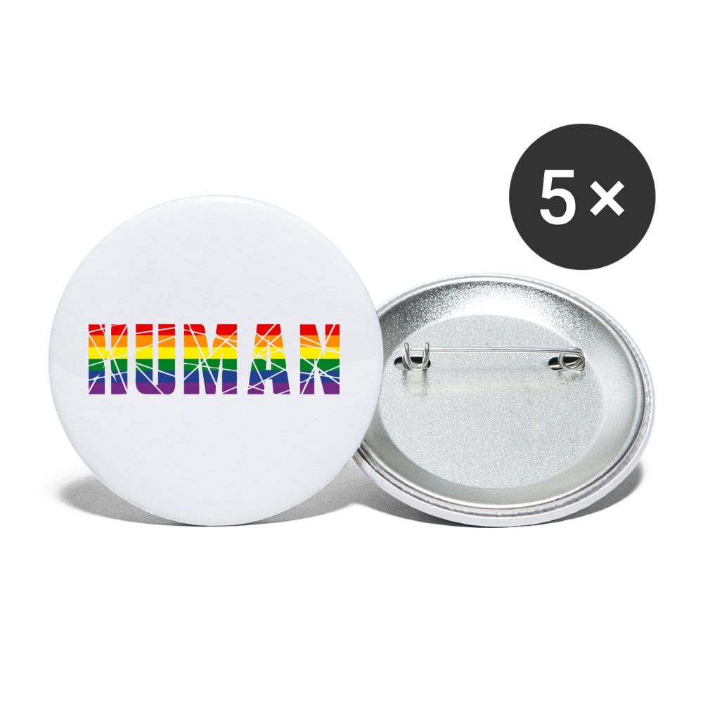 HUMAN in Regenbogen-Farben Buttons klein 25 mm (5er Pack) - weiß