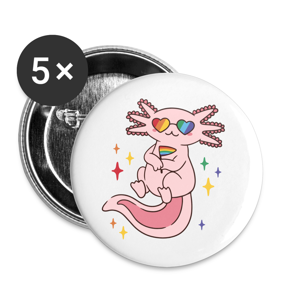 Pride Axolotl Buttons klein 5x - weiß