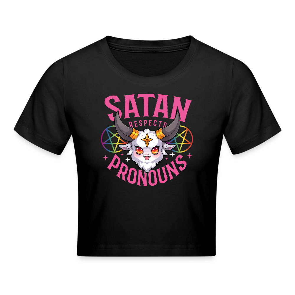 Satan Respects Pronouns Cropped T-Shirt - Schwarz