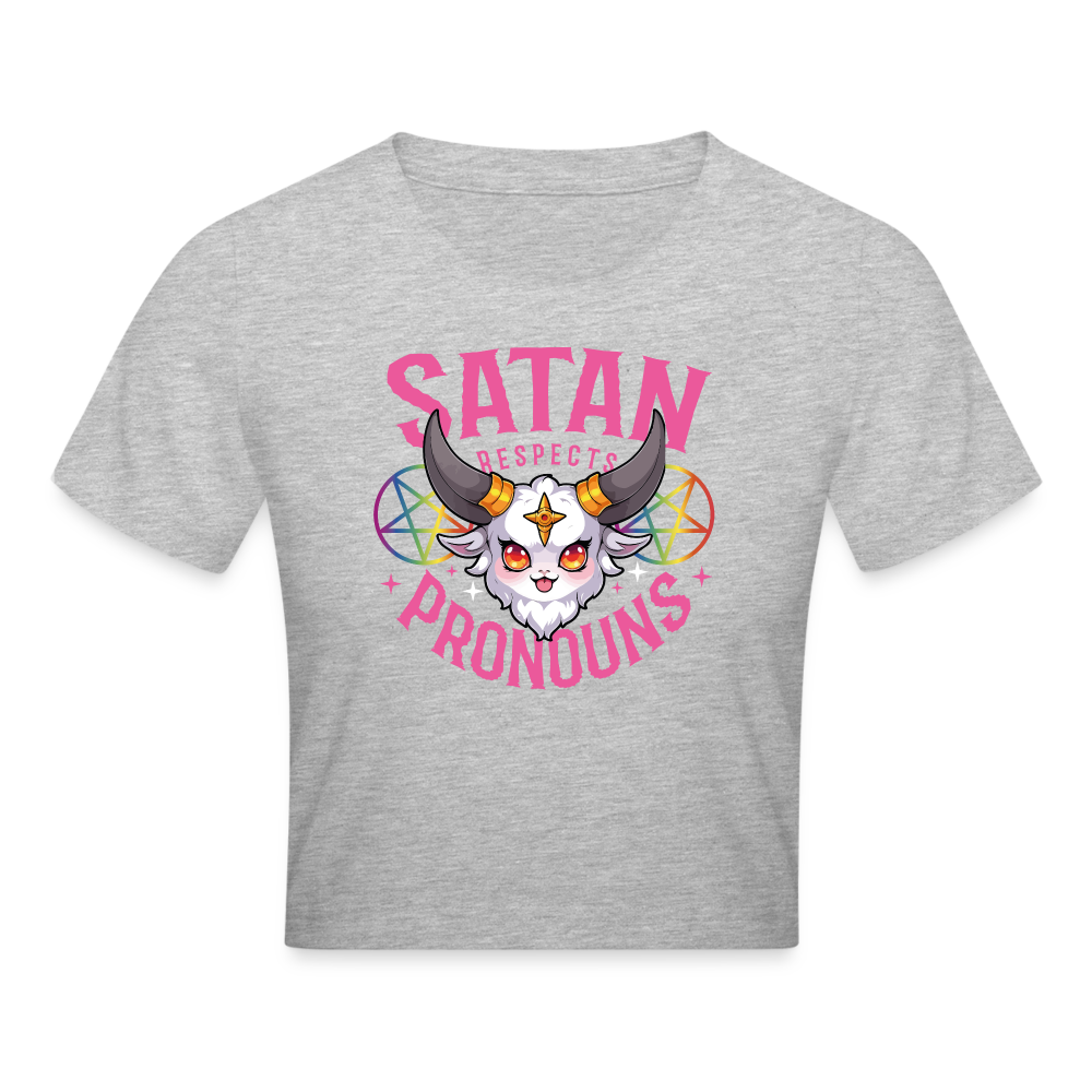 Satan Respects Pronouns Cropped T-Shirt - Grau meliert