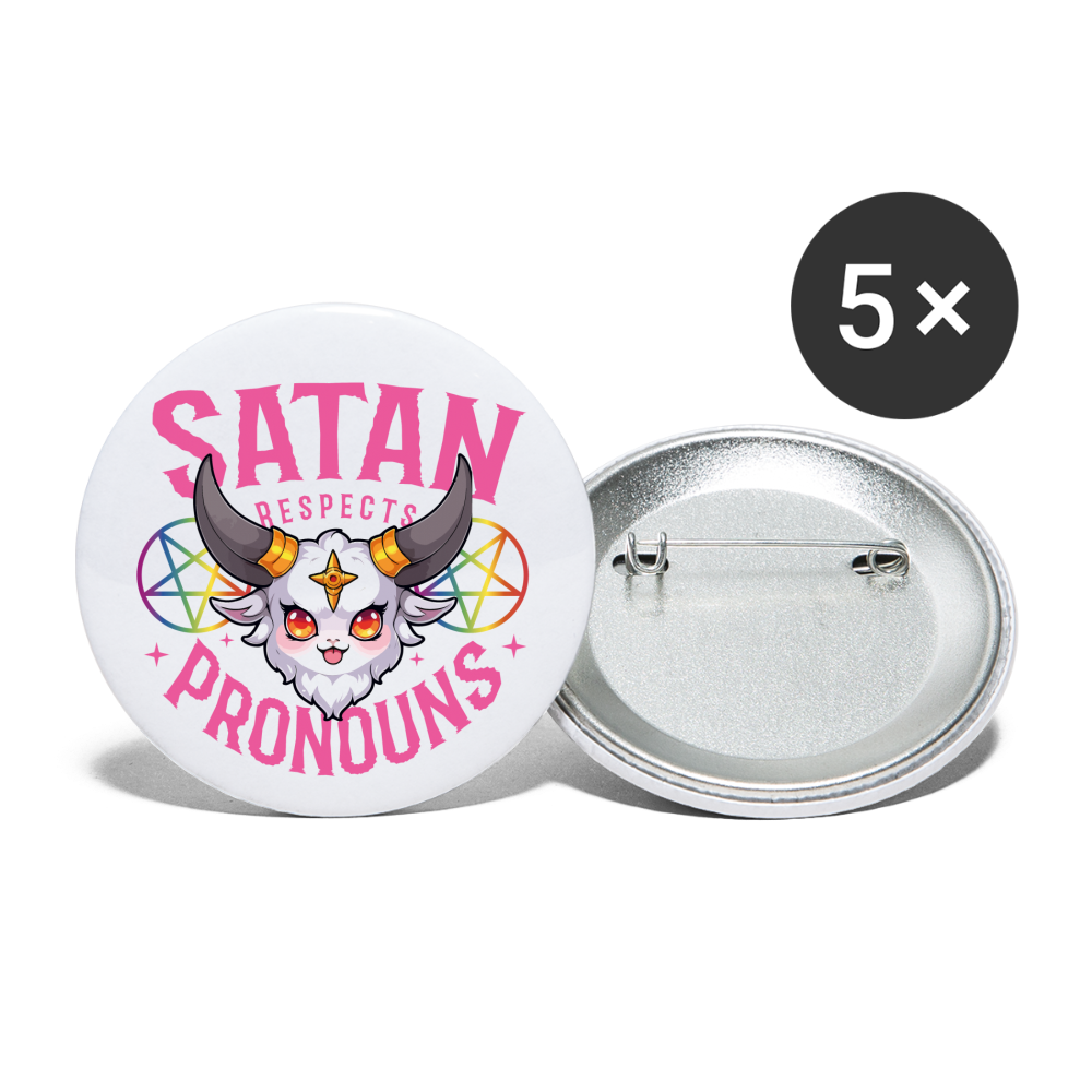 Satan Respects Pronouns Buttons klein 5x - weiß