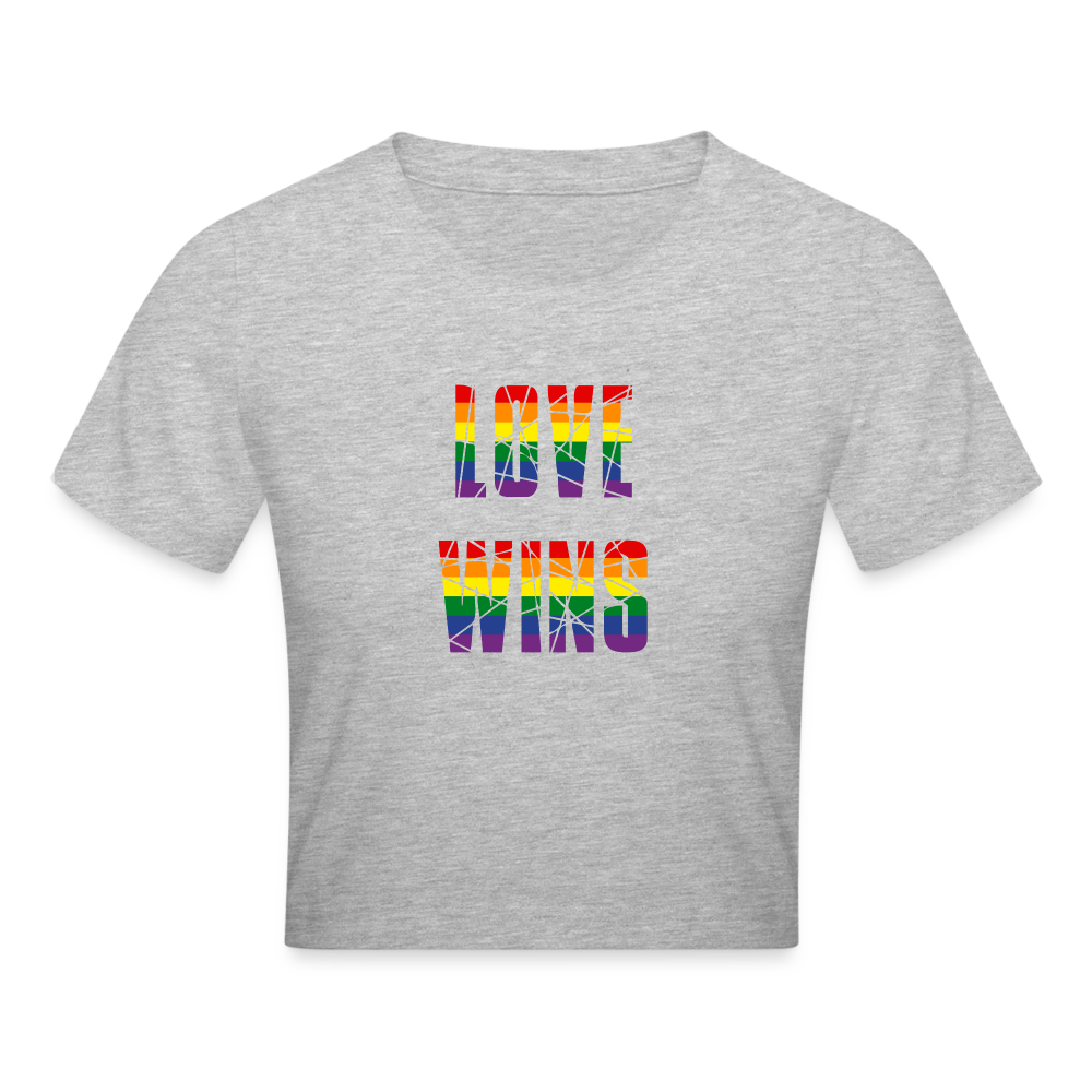 LOVE WINS in Regenbogen-Farben Cropped T-Shirt - Grau meliert