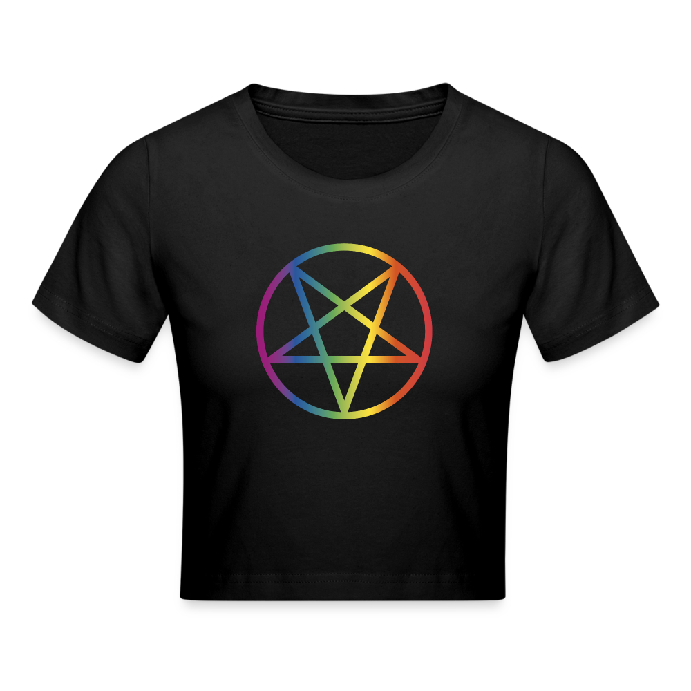Regenbogen Pentagramm Cropped T-Shirt - Schwarz