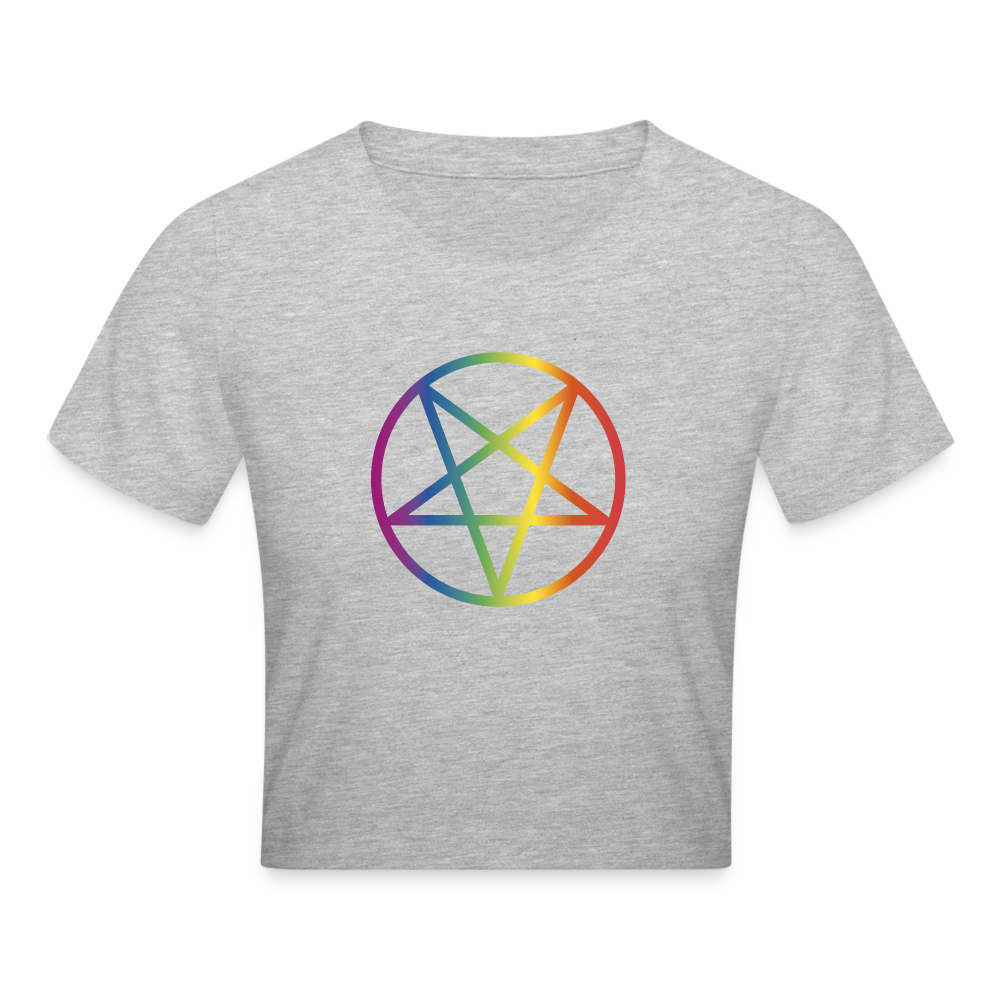 Regenbogen Pentagramm Cropped T-Shirt - Grau meliert