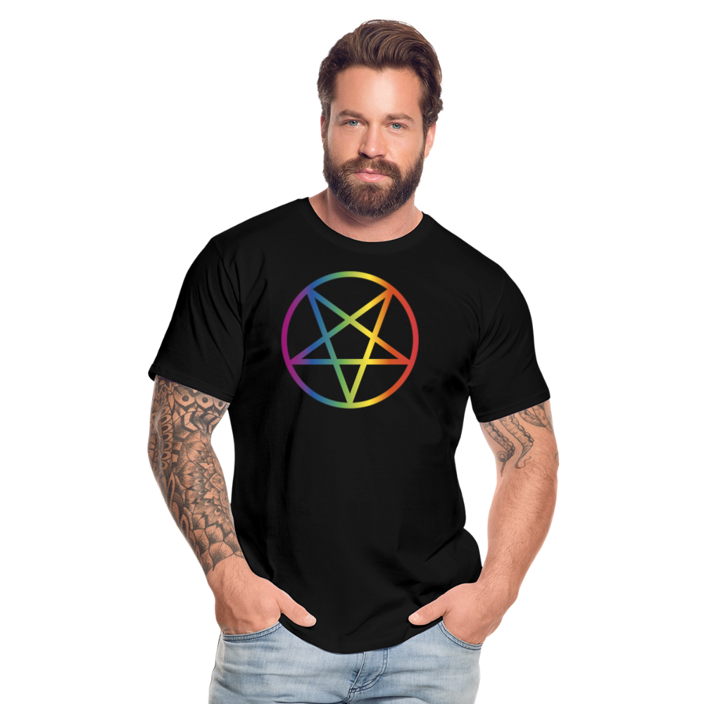 Regenbogen Pentagramm "Männer" T-Shirt - Schwarz
