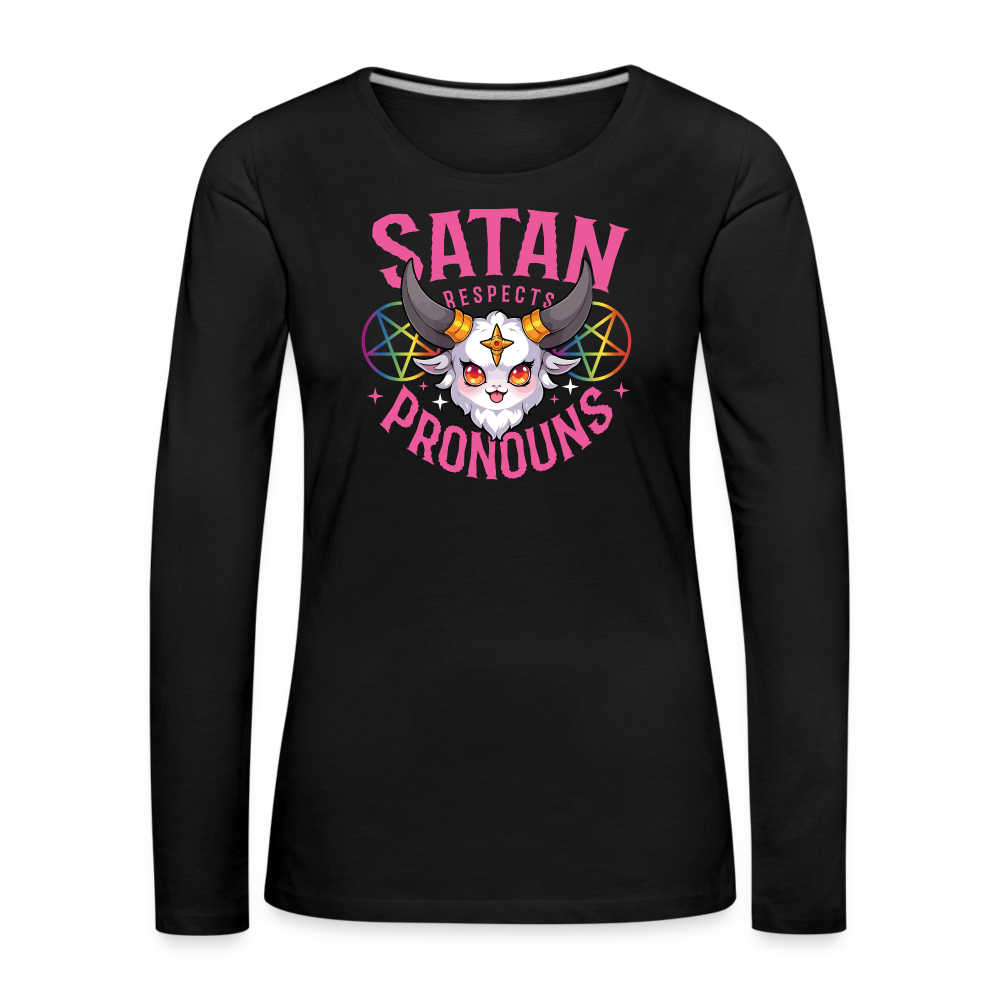 Satan Respects Pronouns "Frauen" Langarmshirt - Schwarz
