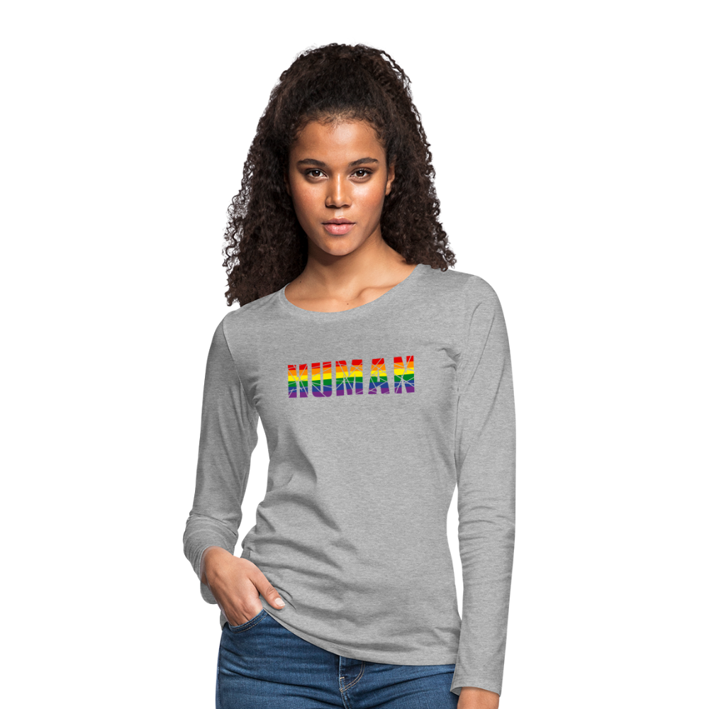 HUMAN in Regenbogen-Farben "Frauen" Langarmshirt - Grau meliert