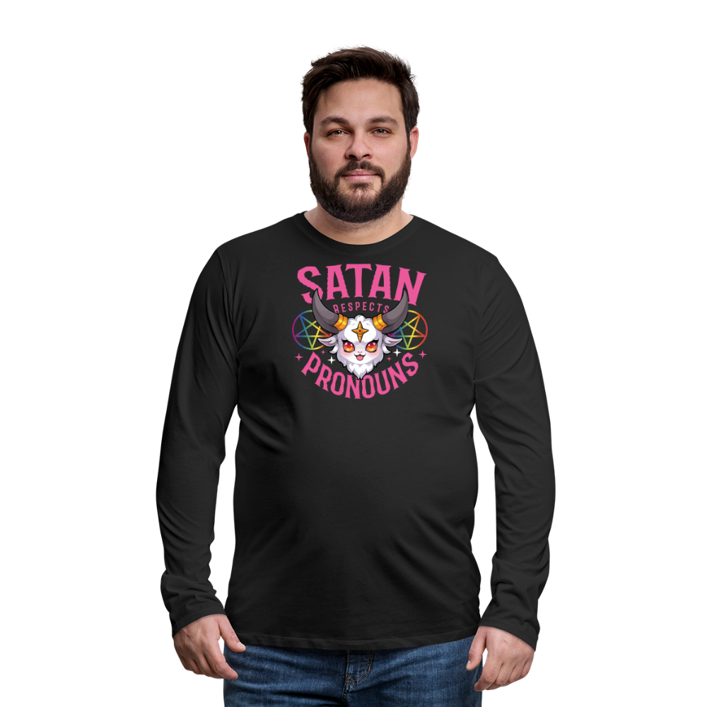 Satan Respects Pronouns "Männer" Langarmshirt - Schwarz