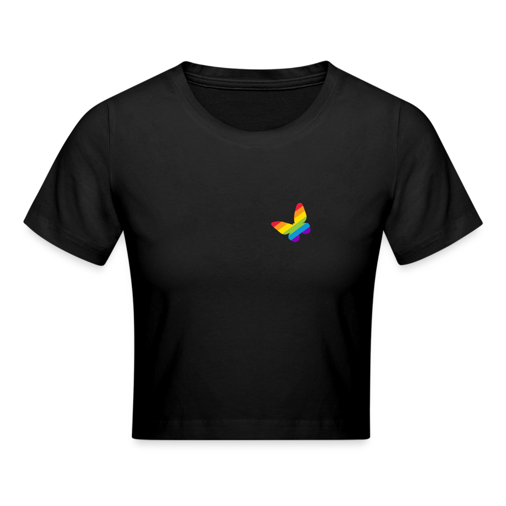 Regenbogen Schmetterling Cropped T-Shirt - Schwarz