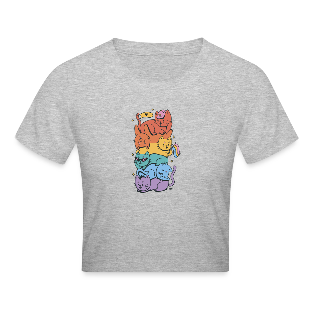 LGBTQ+ Katzen Cropped T-Shirt - Grau meliert