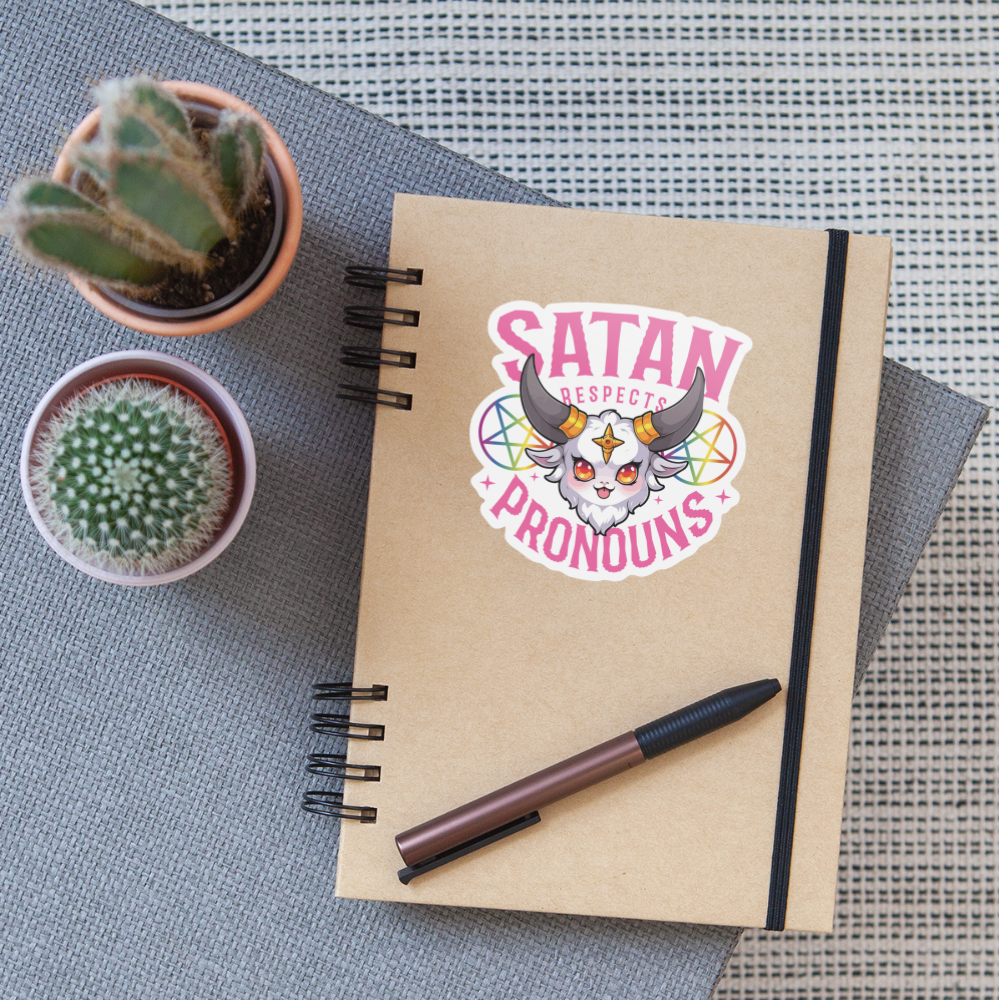 Satan Respects Pronouns Sticker (groß) - Mattweiß