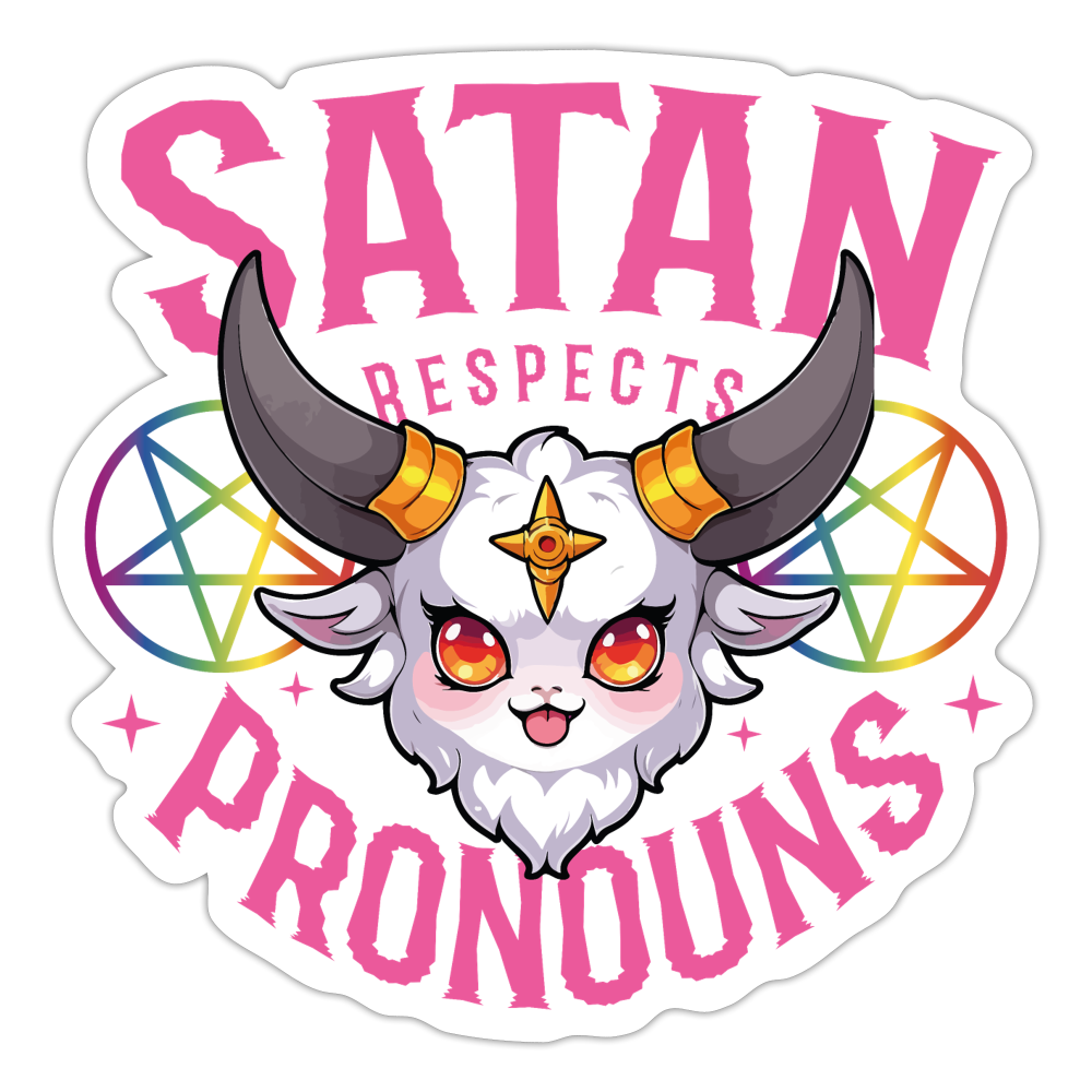 Satan Respects Pronouns Sticker (groß) - Mattweiß